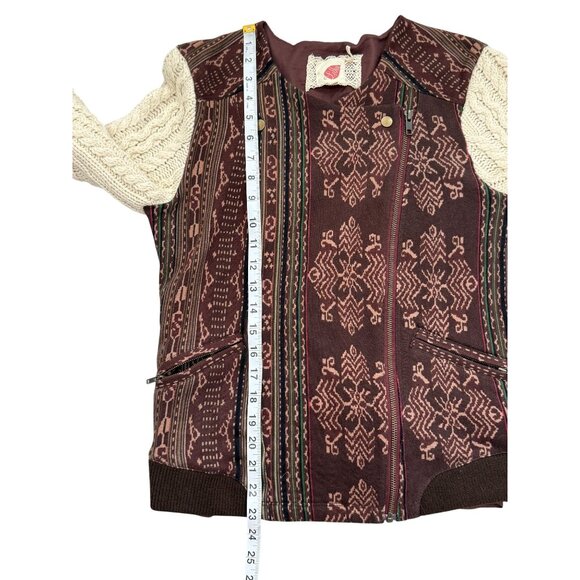 Lilka Hazan Anthropologie Moto Jacket Knit Sleeves Sweater Brown Cream Size M - Picture 8 of 10